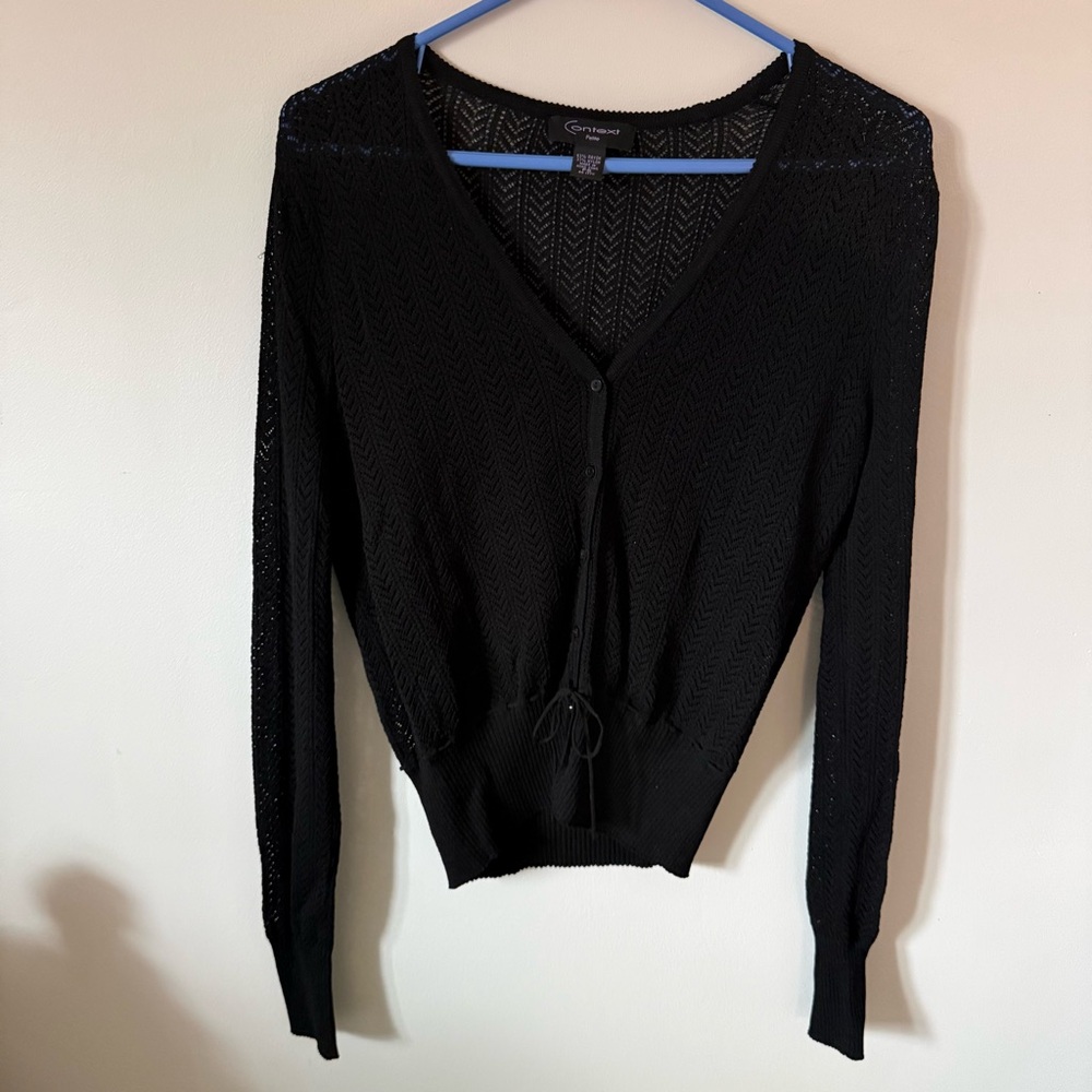 Vintage Women’s black open knit mesh cardigan size petite small